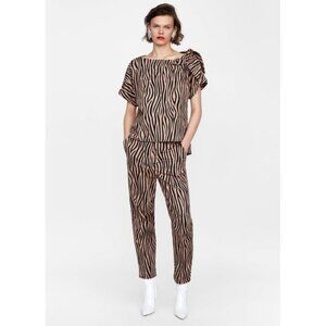 Zara Zebra Print Matching Top & Pants Set With Bow Accent Size L